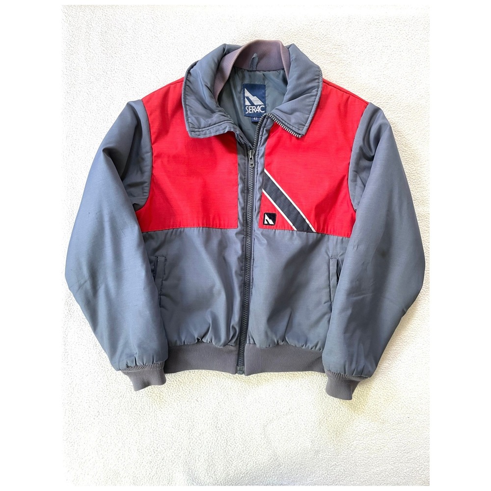 Vintage 80s USA Serac Mens 42‎ Ski Jacket Grey Red Colorblock Quallofil Bomber